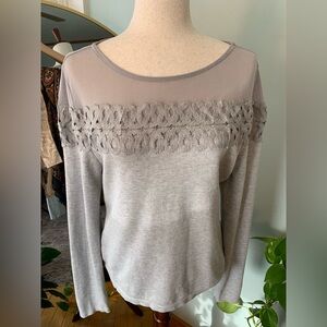 Venus Mesh Detail Sweater Blouse Long Sleeve Gray Grey Women’s Large Top